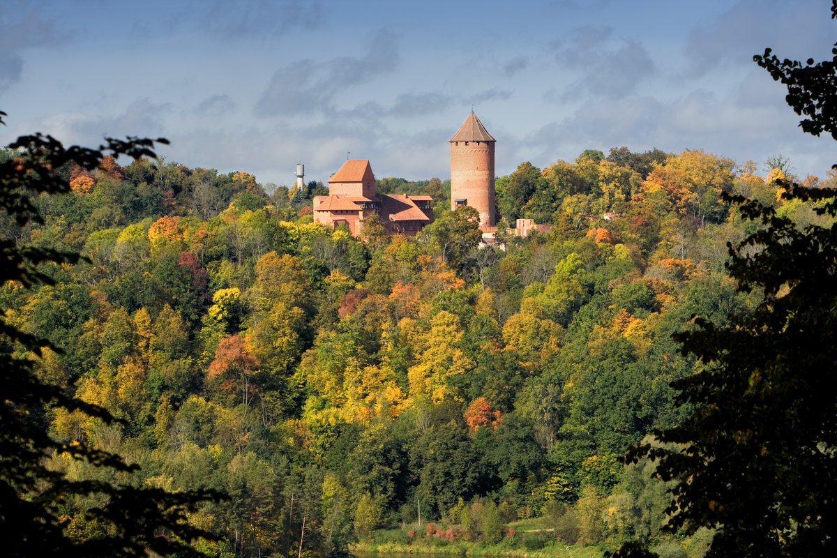 Cēsis pilies griuvėsiai rudens miške &mdash; antroji pilis Siguldos dienoje